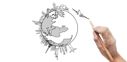 Hand is ready for drawing travel