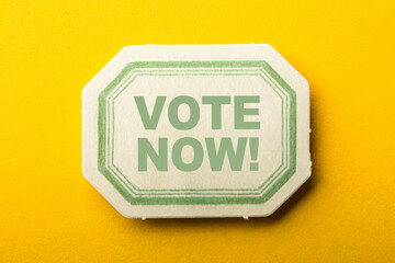 Vote Now Frame Label On Yellow Background