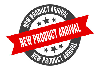 new product arrival sign. round ribbon sticker. isolated tag