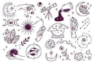 Set of mystic astronomy in hand drawn doodle style illustration © mhatzapa
