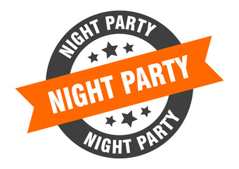 night party sign. round ribbon sticker. isolated tag