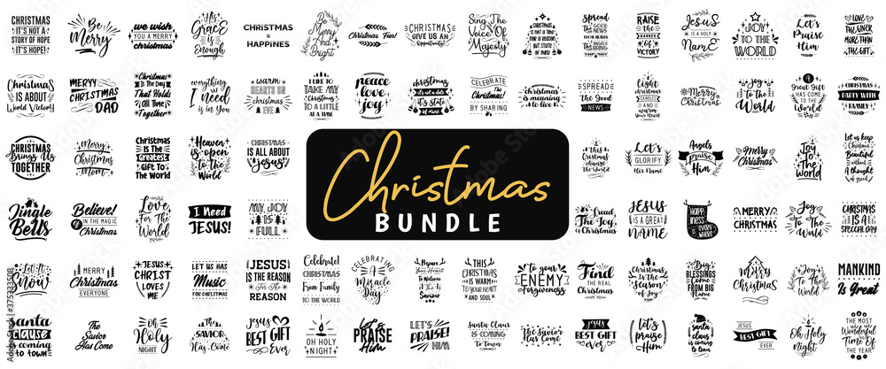 Wall mural set of christmas quotes sayings and phrase typography handwriting bundle collection vector