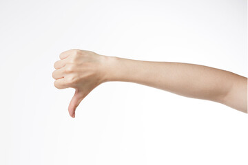 a woman's hand with her thumb down.