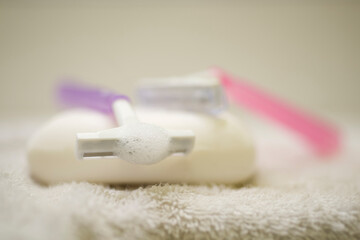 Soap and Razor in Bathroom.