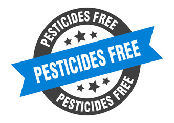 pesticides free sign. round ribbon sticker. isolated tag