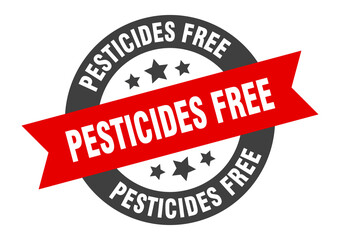 pesticides free sign. round ribbon sticker. isolated tag