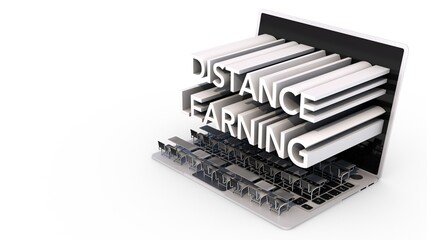 Digital Classroom Online Education internet and desks on laptop, distance learning concept. 3D Illustration.