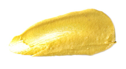Yellow mustard sauce, spread isolated on white background, top view