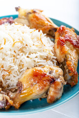Grilled chicken wings with basmati rice. 