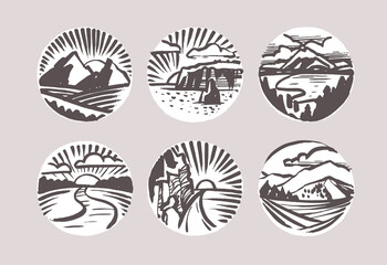 Vector Abstract landscape set. Vector hand drawn illustration.