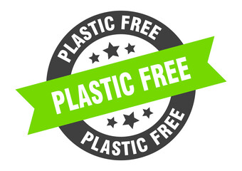 plastic free sign. round ribbon sticker. isolated tag