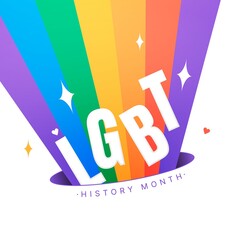 LGBT History Month square vector illustration with shining lgbt-rainbow on white background. Building community and representing a civil rights statement about the contributions of the LGBTQ people.
