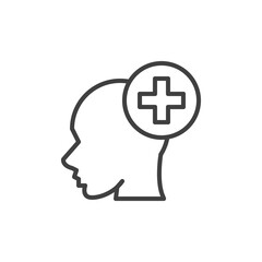 Mental health line icon. linear style sign for mobile concept and web design. Head with medical cross outline vector icon. Symbol, logo illustration. Vector graphics