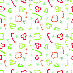Colorful seamless pattern with pepper slices and fennel. Vector food illustration. 