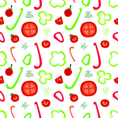 Colorful seamless pattern with pepper slices and fennel. Vector food illustration. 