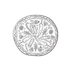 Vector illustration with hand drawn pizza. 
