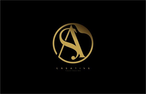 SA AS Letter Linked Rounded Shape Luxury Premium Golden Logo