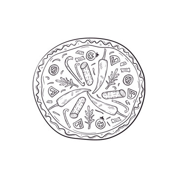 Vector illustration with hand drawn pizza. 