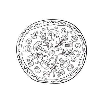 Vector illustration with hand drawn pizza. 