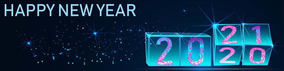 Hand Changing Date From 2020 To 2021 On Cube Calendar. New Year's Concept. Polygonal vector.