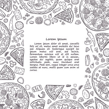 Vector illustration with hand drawn pizza.