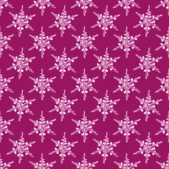 Christmas illustration with snowflakes. Seamless pattern with white snowflakes on a cherry color background.