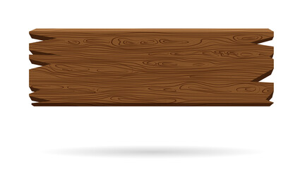 Brown wooden sign, old plank for text or design is isolated on white background. Vector illustration