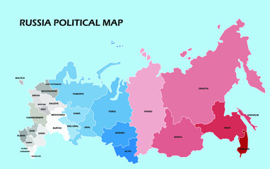 Russia political map divide by state colorful outline simplicity style. Vector illustration.