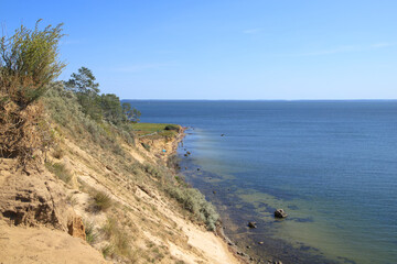 Fototapeta na wymiar View from the steep coast of the holiday destination 