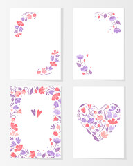 Frames with flowers for greeting cards. To birthday celebrate, Valentine's day. Romantic postcard. Vector backgdound on white background