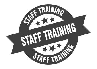 staff training sign. round ribbon sticker. isolated tag