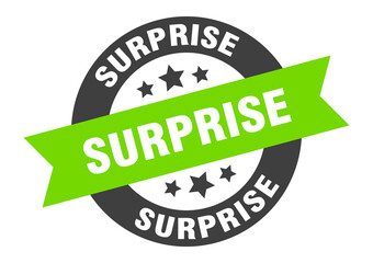 surprise sign. round ribbon sticker. isolated tag