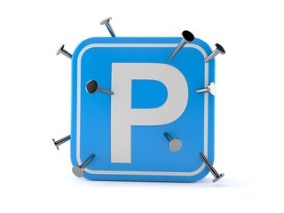 Parking symbol with nails