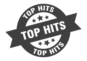 top hits sign. round ribbon sticker. isolated tag