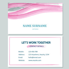 Business card template with watercolor element. Simple and clean.