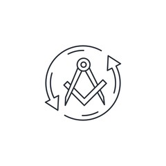 Control Measuring tool , check mark and rotation arrows. Change the standard. Vector linear icon isolated on white background.