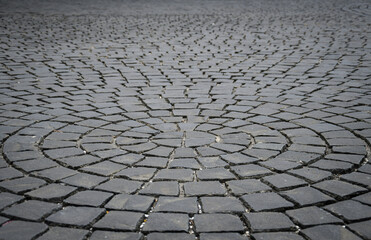 Perspective view of circular paving stone pattern.