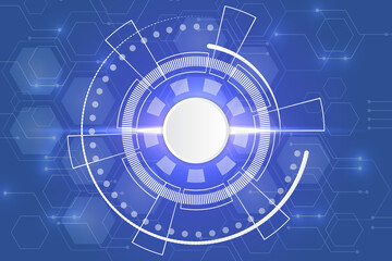 Blue technology background with various technological elements. The concept of innovative high-tech communications. Digital technology and engineering.