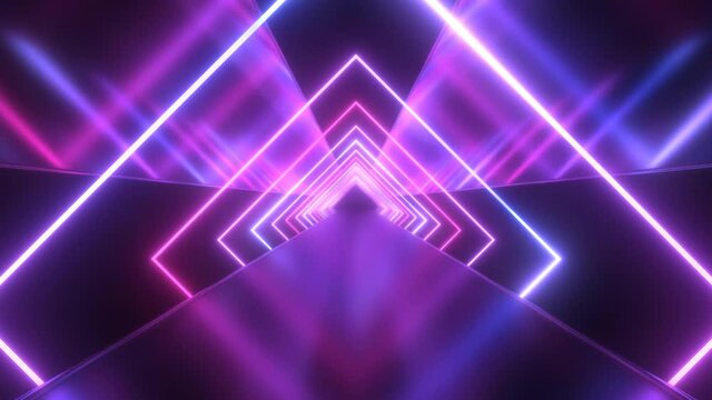 Future Neon Laser Squares with Ultraviolet Light Tunnel Reflections - 4K Seamless Loop Motion Background Animation