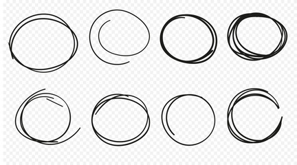 Hand drawn circle line sketch set. Vector circular scribble doodle round circles for message note...