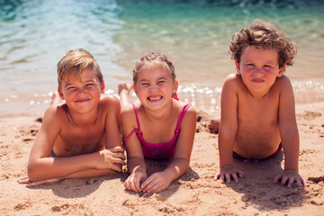 Kids on beach. Children, holiday and summer concept