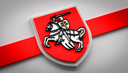 Belarus Original Pahonia Flag. White-Red-White with Knight Emblem 3D illustration.