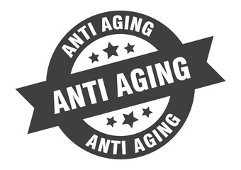 anti aging sign. round ribbon sticker. isolated tag