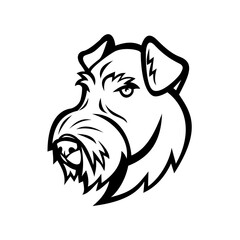 Head of Airedale Terrier Bingley Terrier or Waterside Terrier Dog Black and White Mascot