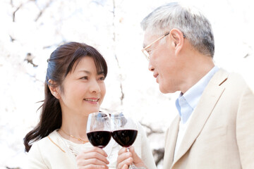乾杯するシニア夫婦