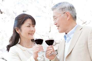 乾杯するシニア夫婦