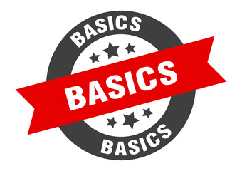 basics sign. round ribbon sticker. isolated tag