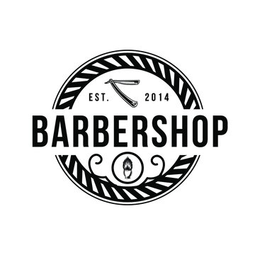 Round Barbershop Logo With Razor and Shaving Brush Retro Hipster Design Illustrations