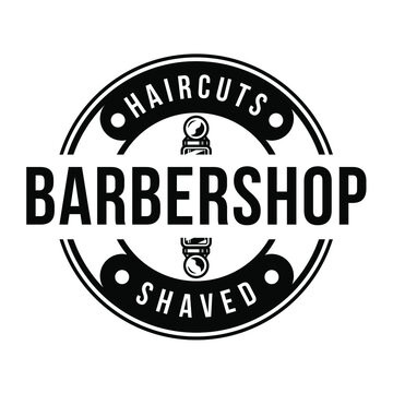 Round Barbershop Logo with Barber Pole Vintage Retro Design Illustration Icon