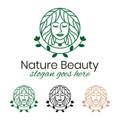 line art nature beauty woman logo design vector template